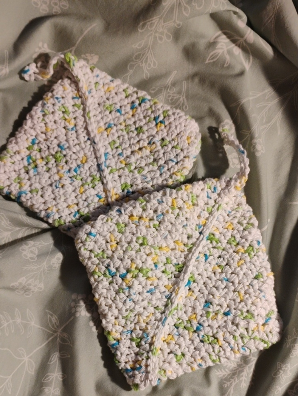Handmade Crocheted White Speckled Pot Holders